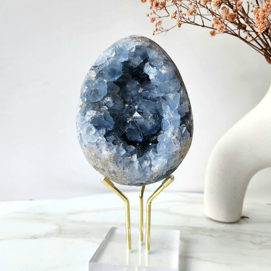 Celestite Crystal Cluster Egg on stand XL 2.25kg