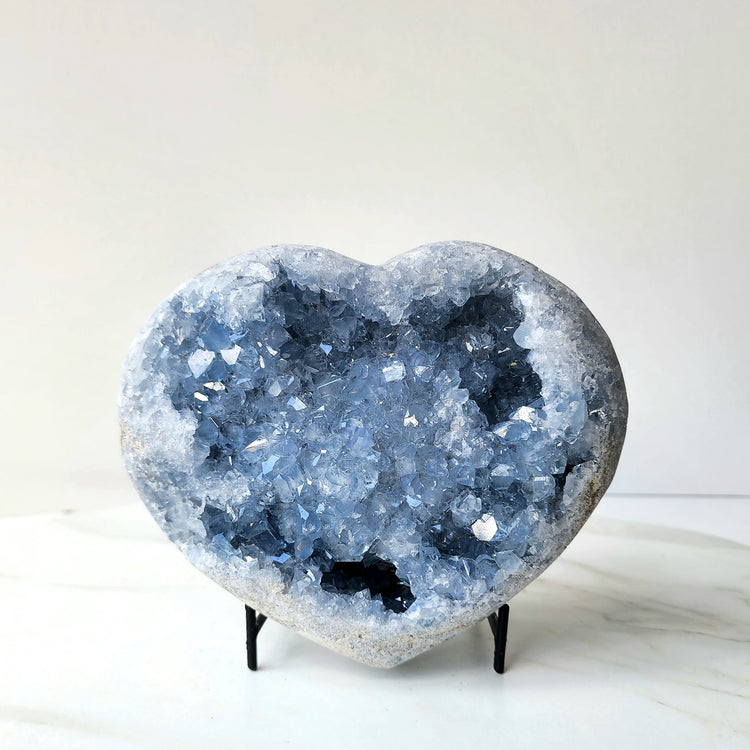 Celestite Crystal Cluster Heart on stand XL 2.75kg