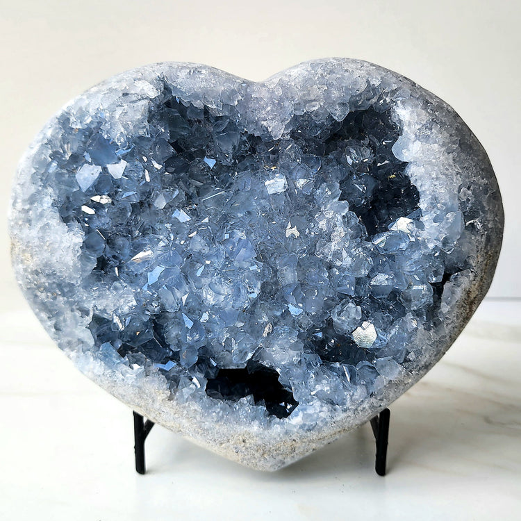 Celestite Crystal Cluster Heart on stand XL 2.75kg