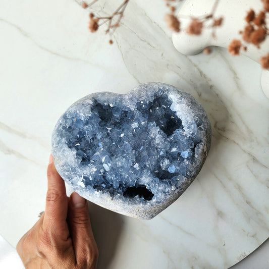 Celestite Crystal Cluster Heart on stand XL 2.75kg