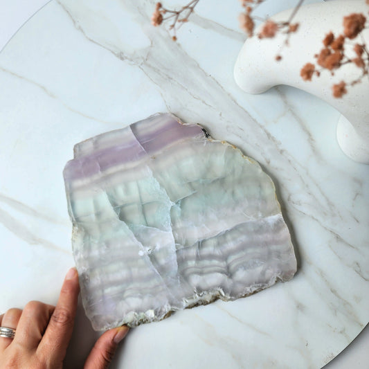 Fluorite Crystal Slab Slice on stand