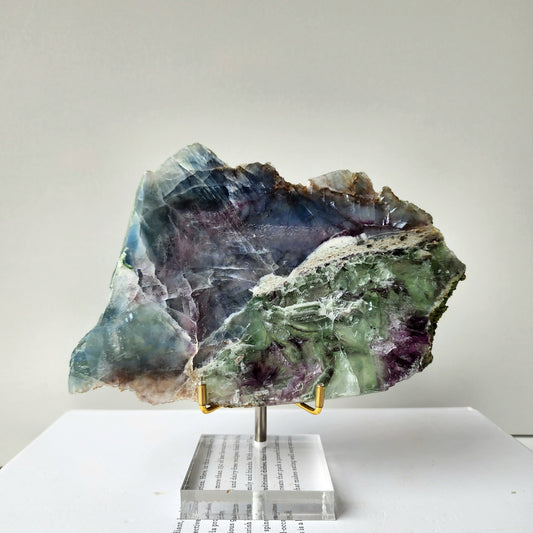 Rainbow Fluorite Crystal Slab Slice on stand