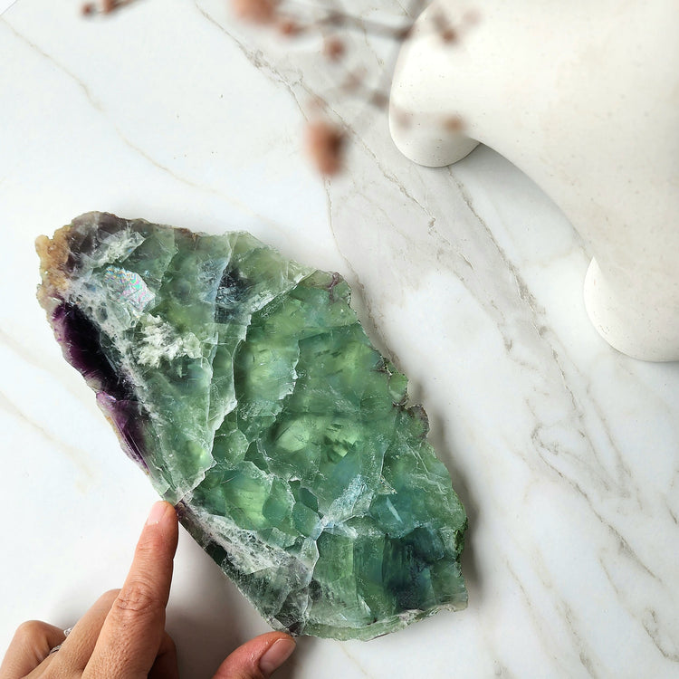 Green Fluorite Crystal Slab Slice with stand