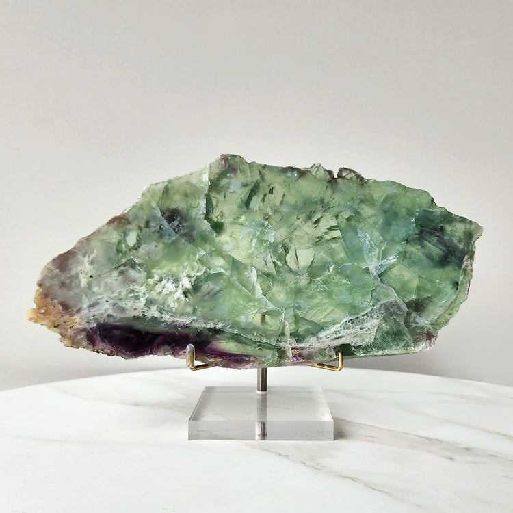 Green Fluorite Crystal Slab Slice with stand