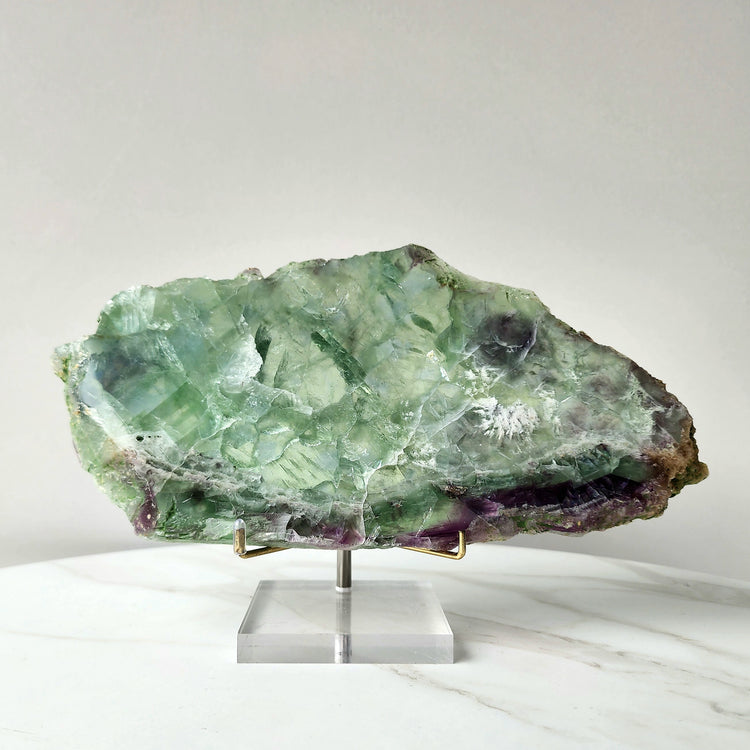 Green Fluorite Crystal Slab Slice with stand