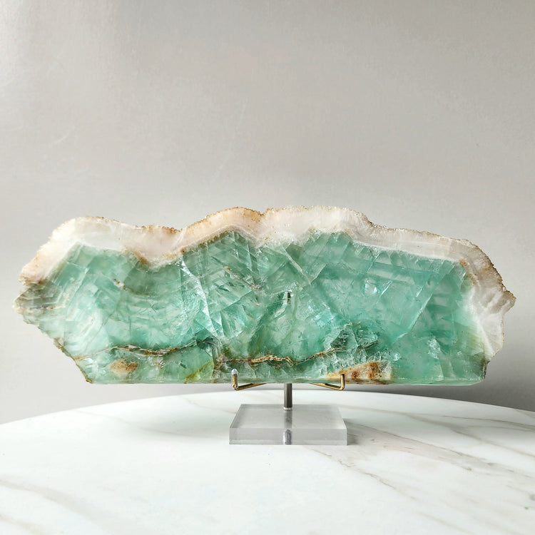 Green Fluorite Crystal Slab Slice on Stand