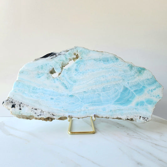 Blue Aragonite XL Slab Slice on Stand 1