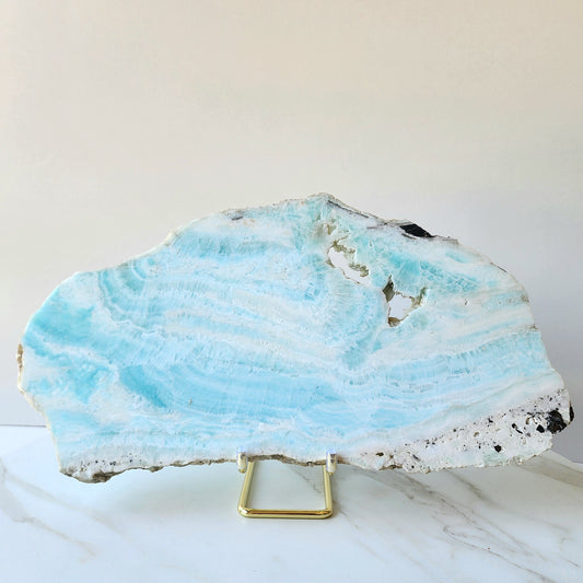 Blue Aragonite XL Slab Slice on Stand 1