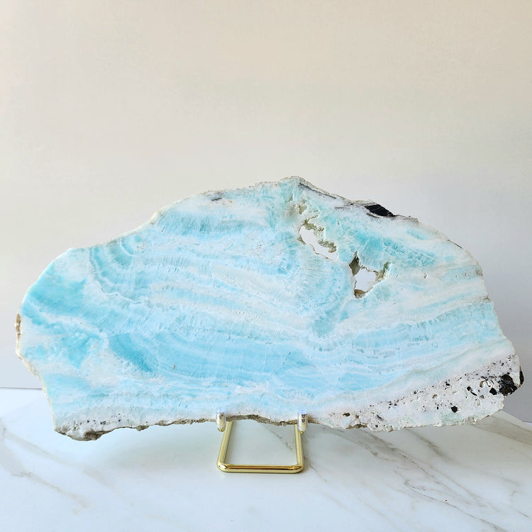 Blue Aragonite XL Slab Slice on Stand 1