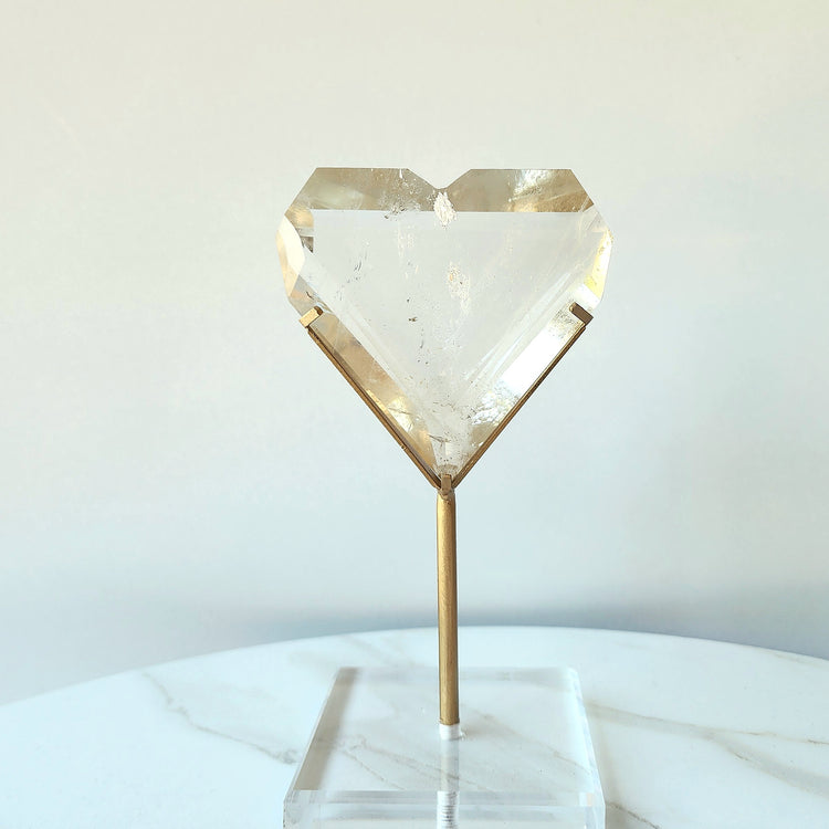 Clear Quartz Crystal Carved Heart on stand AAA