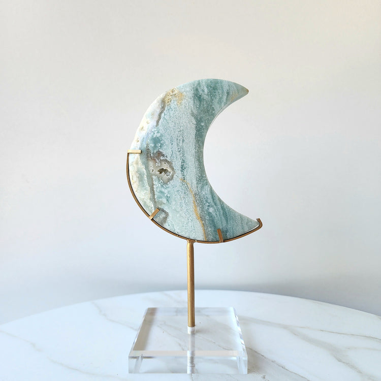 Amazonite Crystal Moon on stand