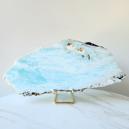 Blue Aragonite Crystal XL Slab Slice on Stand 2