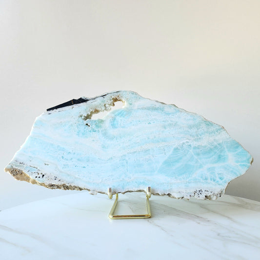 Blue Aragonite Crystal XL Slab Slice on Stand 2