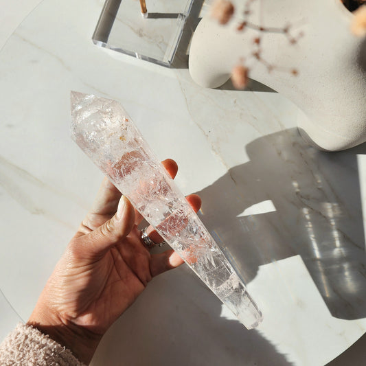 Clear Quartz Crystal Multi Faceted Point with stand