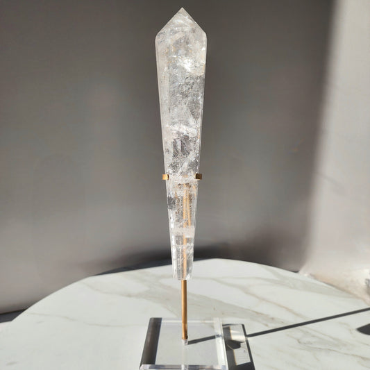 Clear Quartz Crystal Multi Faceted Point with stand