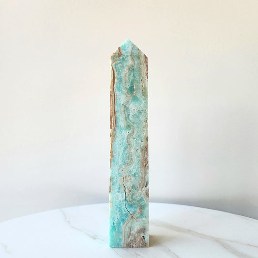 Caribbean Calcite Natural Rough Obelisk Tower