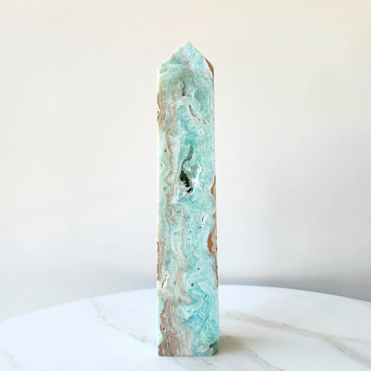 Caribbean Calcite Natural Rough Obelisk Tower