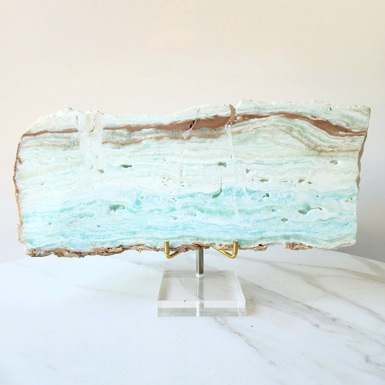 Caribbean Calcite Crystal Slab Slice with stand