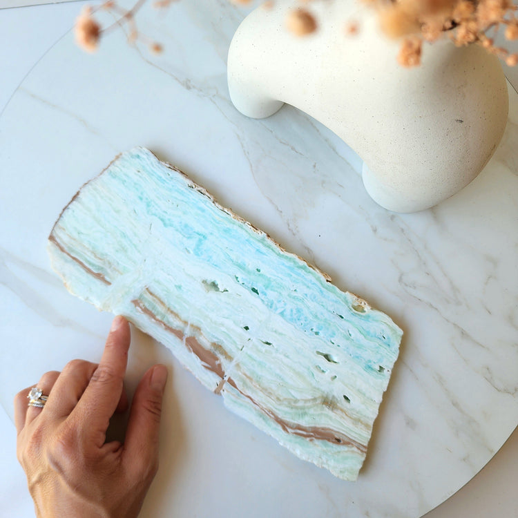 Caribbean Calcite Crystal Slab Slice with stand