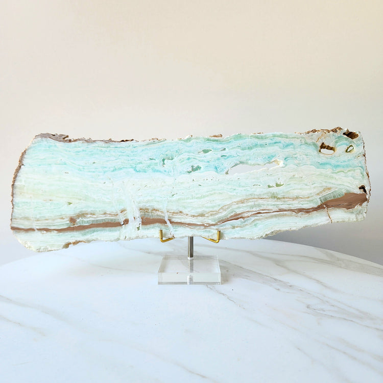 Caribbean Calcite Crystal Slab Slice XL with stand