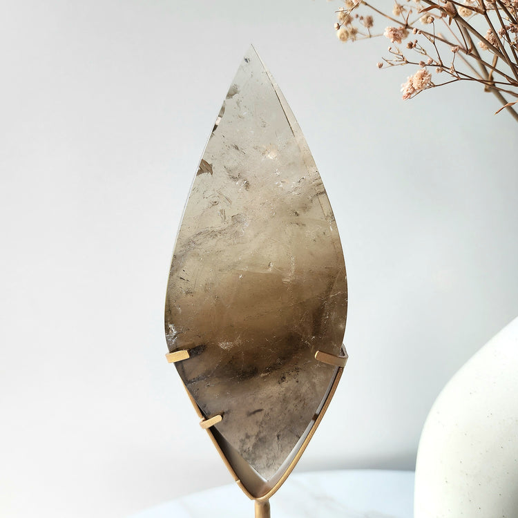 Smokey Quartz AAA Carved Flame on Stand 2