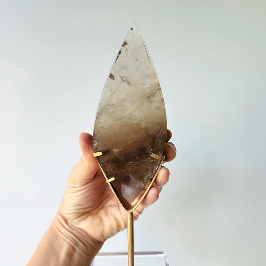 Smokey Quartz AAA Carved Flame on Stand 2