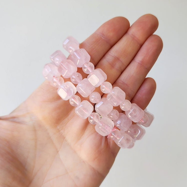 Rose Quartz Cube Bead Bracelet