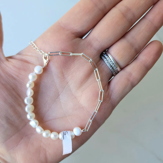 Fresh Water Pearl Bracelet Paper Clip Chain