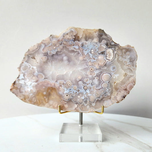 Rare Pink Amethyst Crystal with Cherry Blossom Flower Agate Slab 1