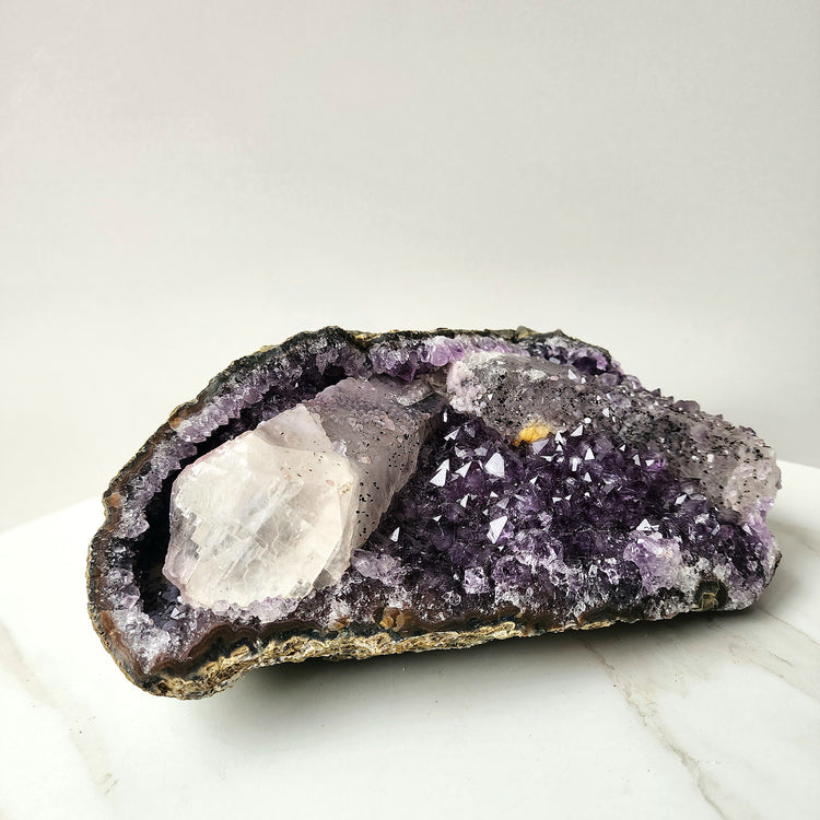 Amethyst Crystal Cluster with Calcite Inclusion