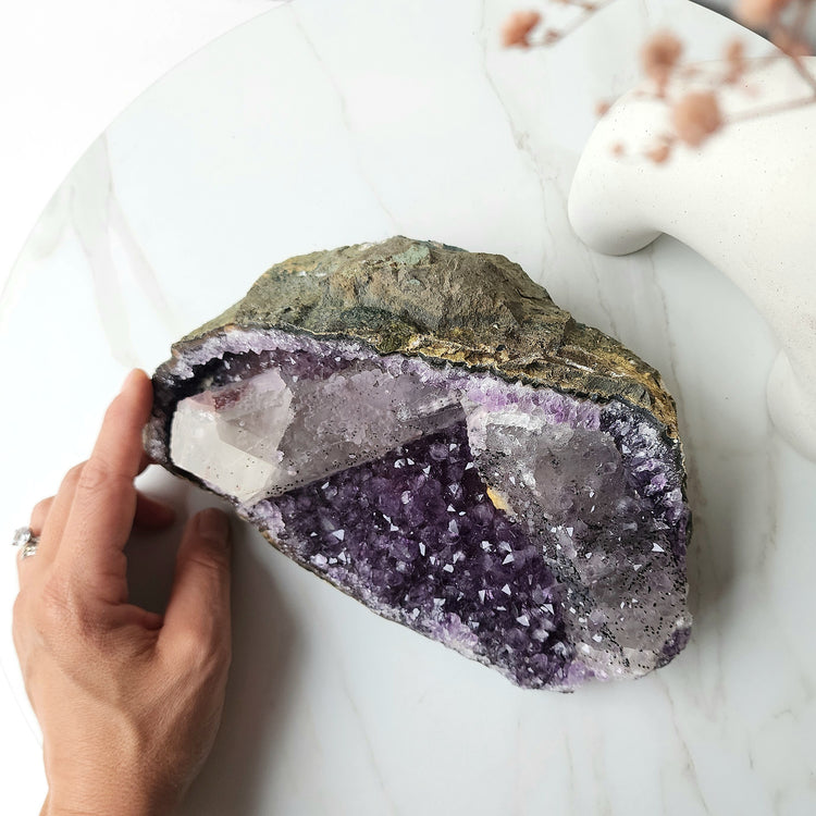 Amethyst Crystal Cluster with Calcite Inclusion