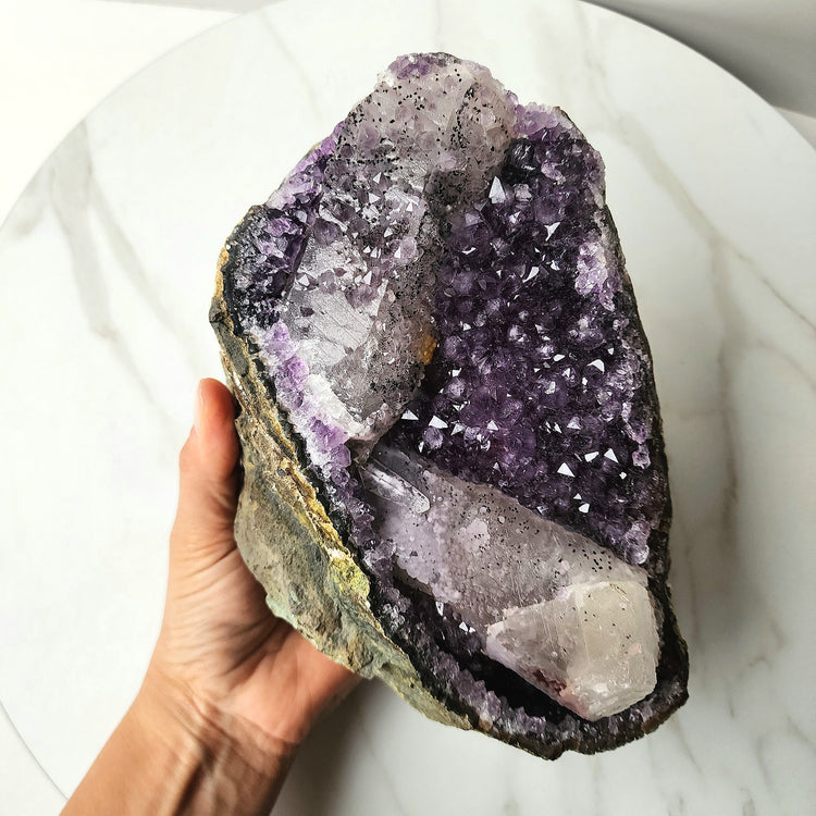 Amethyst Crystal Cluster with Calcite Inclusion