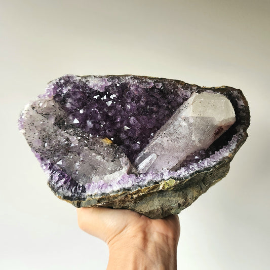 Amethyst Crystal Cluster with Calcite Inclusion