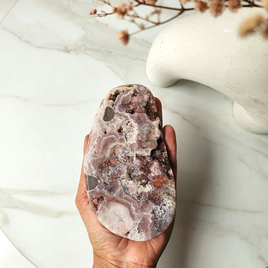 Pink Amethyst Slab Slice with Druzy Clusters