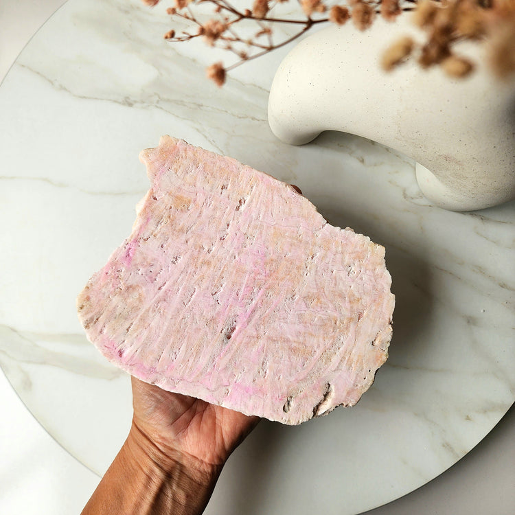 Pink Aragonite Crystal Slab Slice