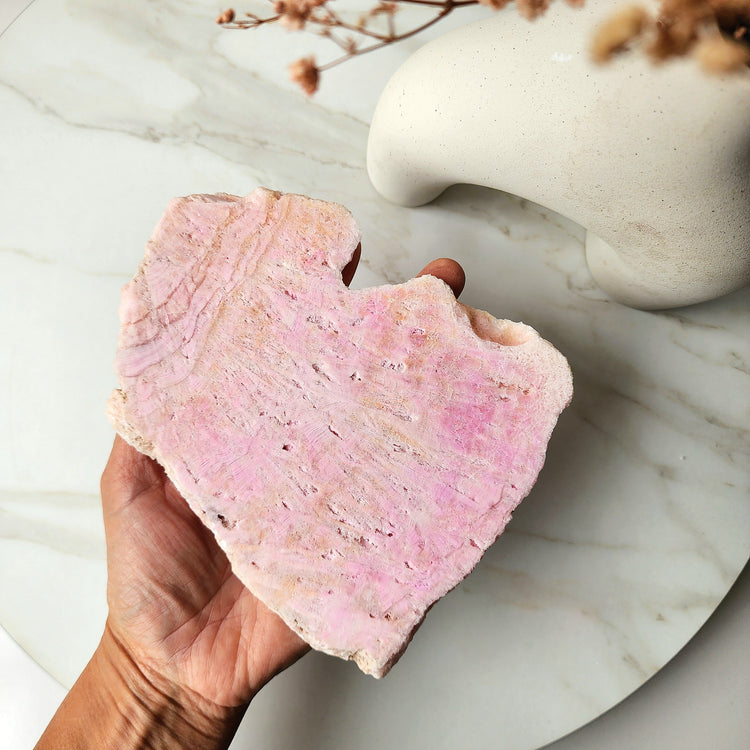 Pink Aragonite Crystal Slab Slice