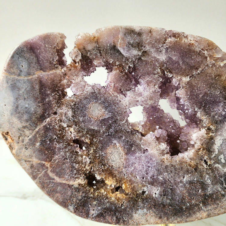 Pink Amethyst Crystal Slab with Druzy Cluster on stand XLarge