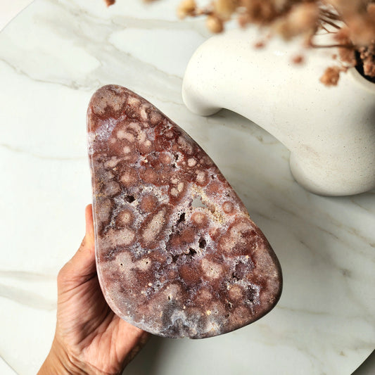 Pink Amethyst Slab Slice with Cluster and Druzy