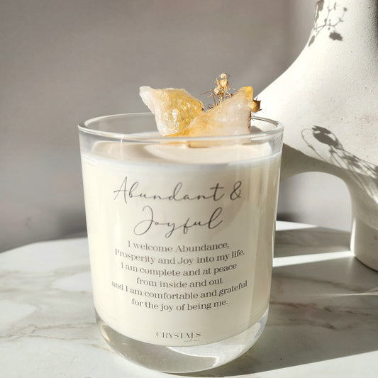 Citrine Crystal Candle 'Abundant and Joyful' 450g - Crystals and Me | Crystal Candles and Ethically Sourced Crystals