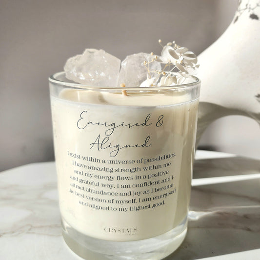 Clear Quartz Crystal Candle 'Energised and Aligned'450g - Crystals and Me | Crystal Candles and Ethically Sourced Crystals