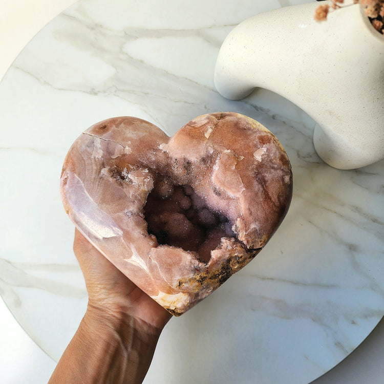 Pink Amethyst Crystal Heart with Druzy Cluster XL AAA