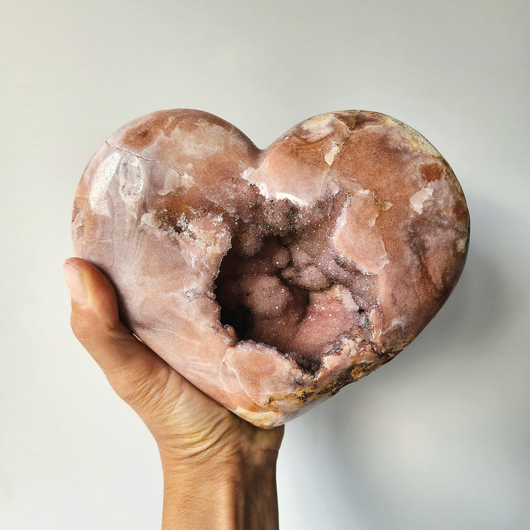 Pink Amethyst Crystal Heart with Druzy Cluster XL AAA