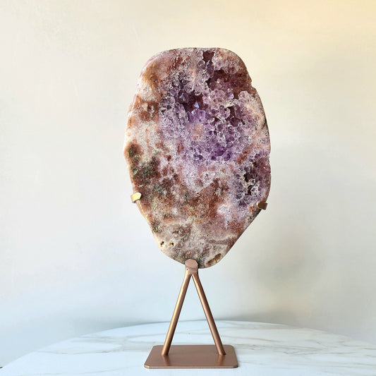 Pink Amethyst Crystal Slab Slice with Cluster on stand AAA