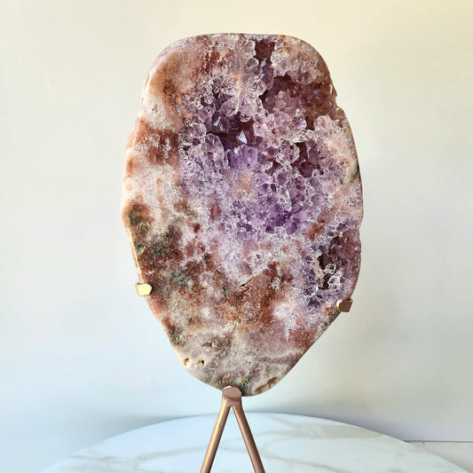 Pink Amethyst Crystal Slab Slice with Cluster on stand AAA