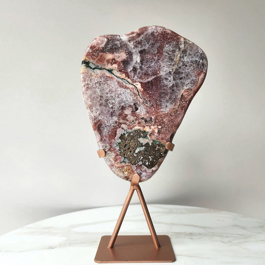 Pink Amethyst Crystal Slab Slice with Cluster on stand AAA