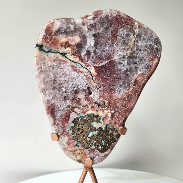 Pink Amethyst Crystal Slab Slice with Cluster on stand AAA