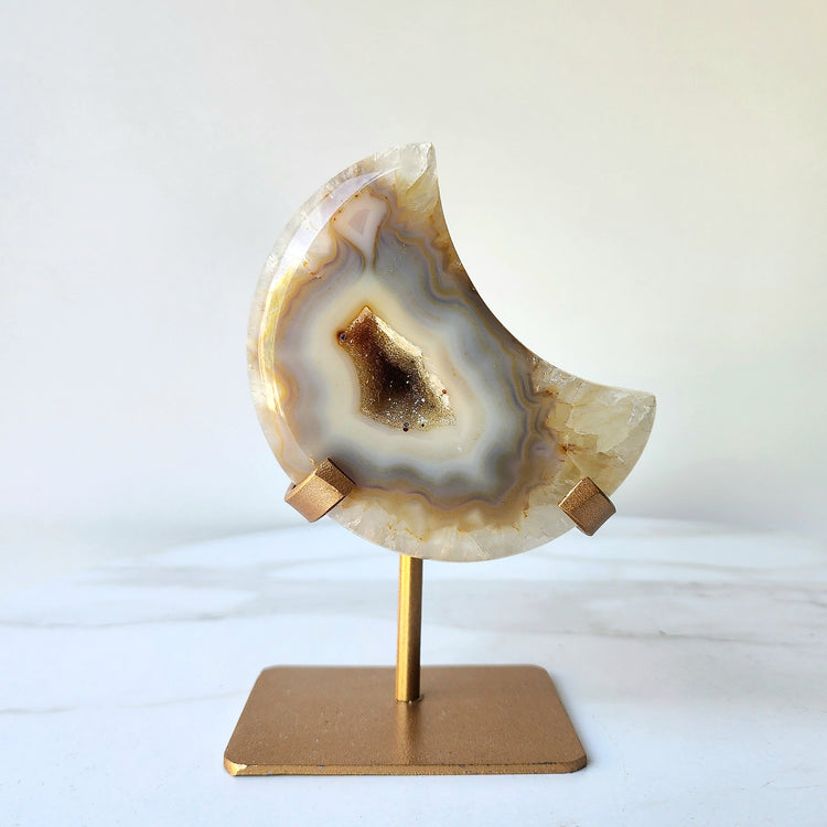 Agate Druzy Carved Heart with stand AAA