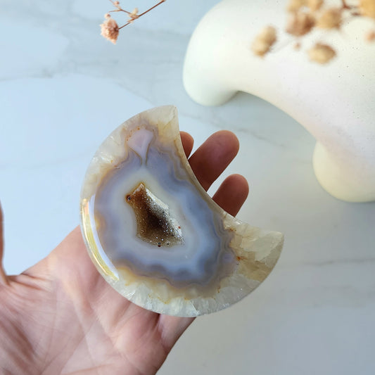 Agate Druzy Carved Moon with stand AAA