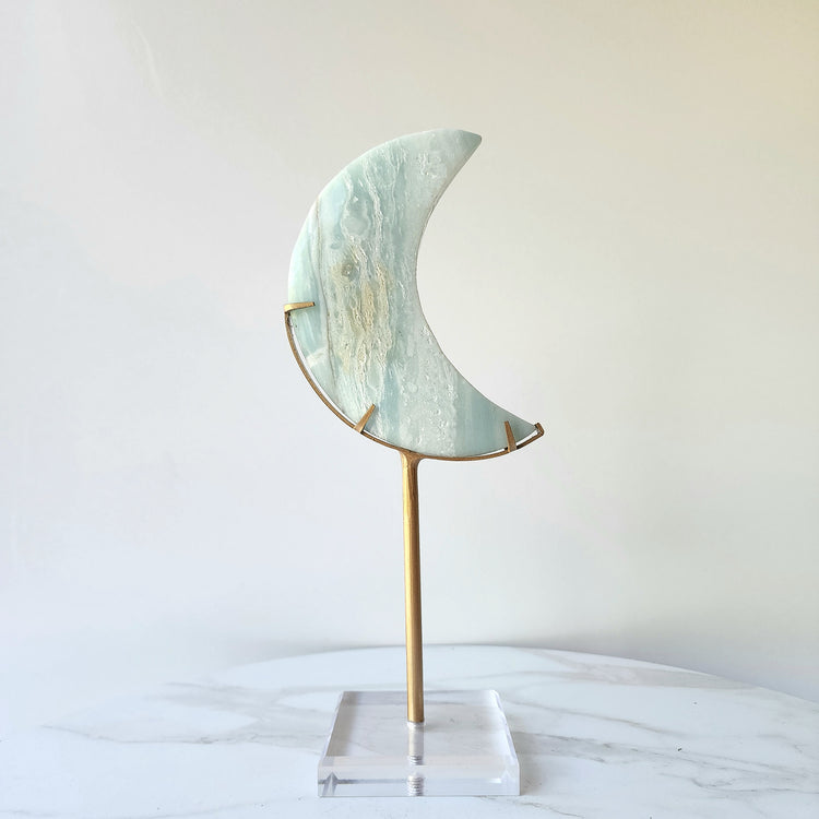 Amazonite Crystal Moon on stand