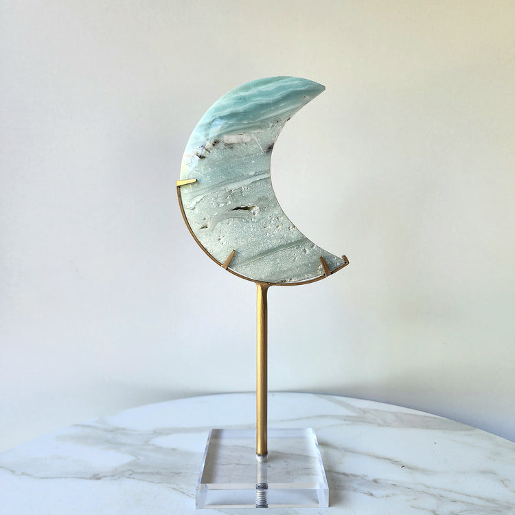 Amazonite Crystal Moon on stand